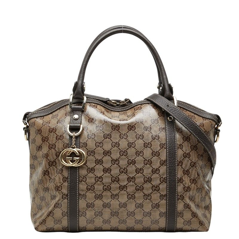 Gucci GG Crystal Interlocking 2-Way Shoulder Bag Brown Leather