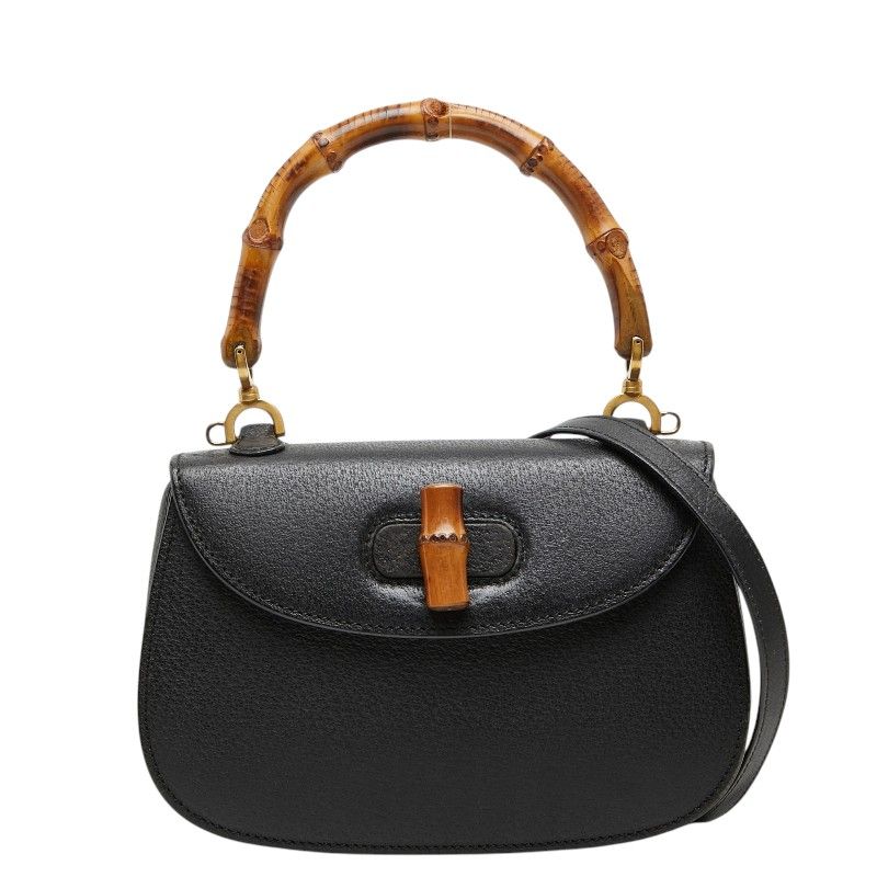 Gucci Bamboo 2-Way Shoulder Bag Black Leather