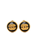 Chanel Vintage CC Logo Earrings Gold Black Plated