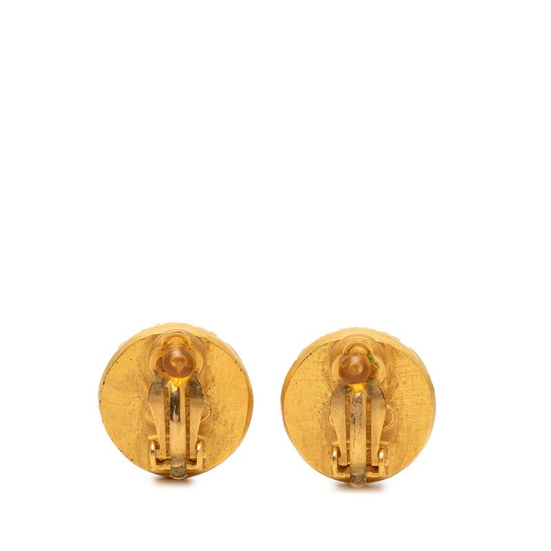 Chanel Vintage CC Logo Earrings Gold Black Plated — view 2