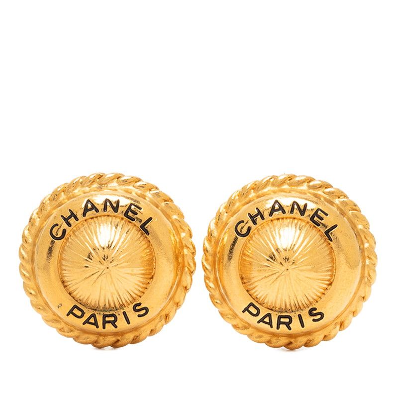 Chanel Vintage Logo Earrings Gold Plated