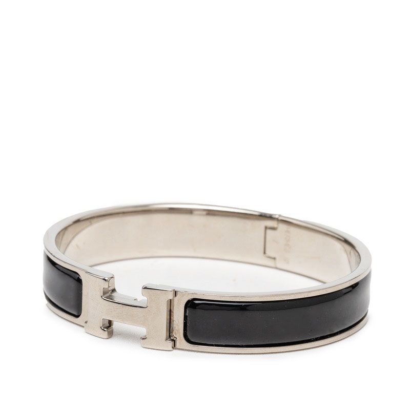 Hermes Click GM Bracelet Bangle Silver Black Metal Enamel — view 2