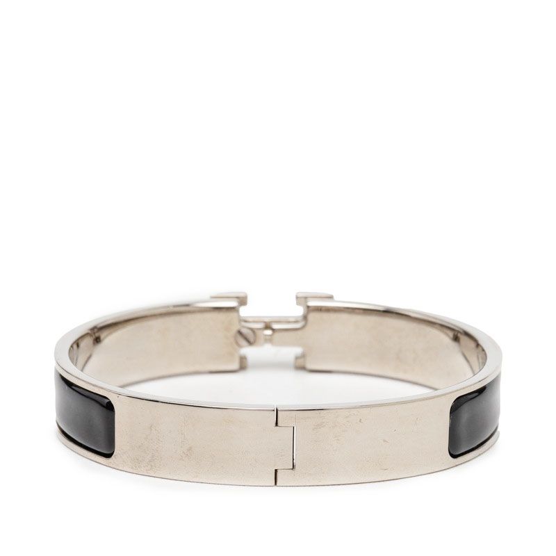 Hermes Click GM Bracelet Bangle Silver Black Metal Enamel — view 3