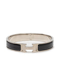 Hermes Click GM Bracelet Bangle Silver Black Metal Enamel