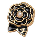 Chanel CC Logo Camellia Pin Brooch Pins Gold Black Plated Faux Pearl