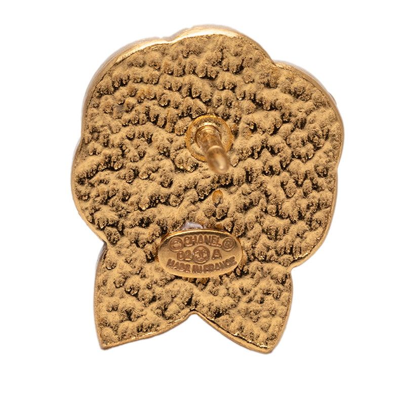 Chanel CC Logo Camellia Pin Brooch Pins Gold Black Plated Faux Pearl — view 3