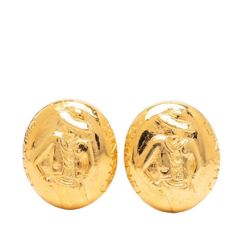 Chanel Mademoiselle Logo Earrings Gold Plated