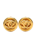 Chanel CC Logo Vintage Round Earrings Gold Plated