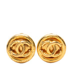 Chanel CC Logo Vintage Round Earrings Gold Plated