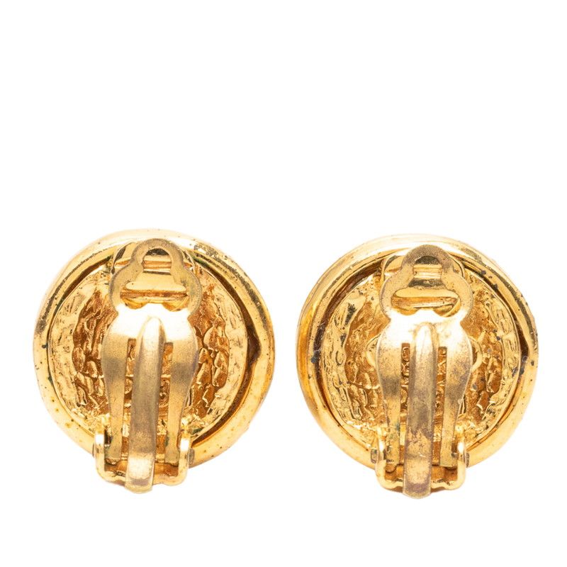 Chanel CC Logo Vintage Round Earrings Gold Plated — view 2