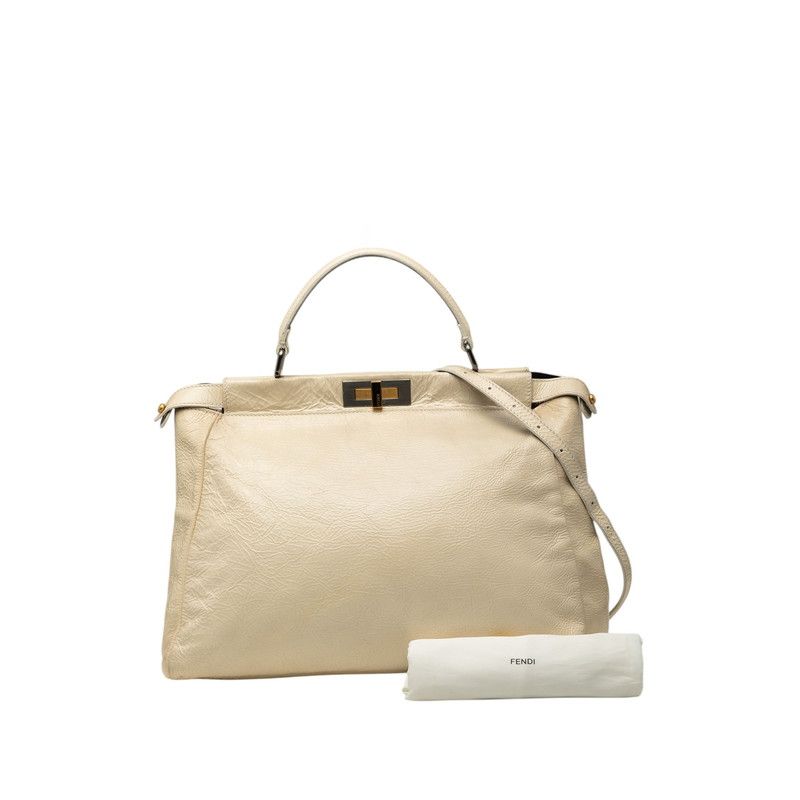 Fendi Peekaboo Large Shoulder Bag 2-Way White Ivory Enamel — view 9