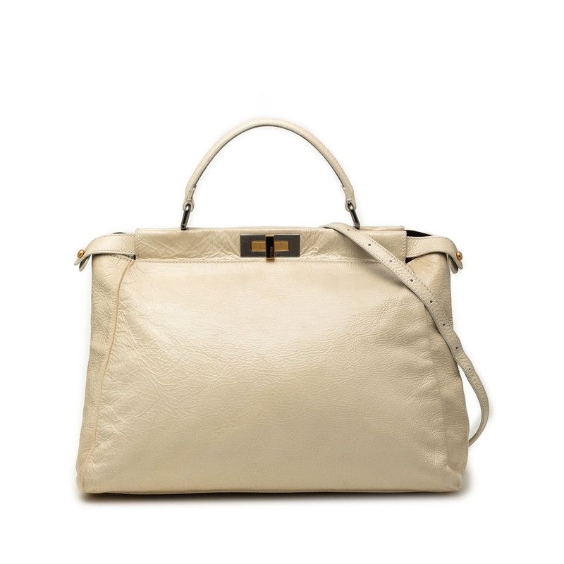 Fendi Peekaboo Large Shoulder Bag 2-Way White Ivory Enamel