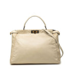 Fendi Peekaboo Large Shoulder Bag 2-Way White Ivory Enamel