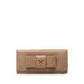 Prada Logo Ribbon Bifold Wallet Beige Saffiano Leather