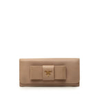 Prada Logo Ribbon Bifold Wallet Beige Saffiano Leather