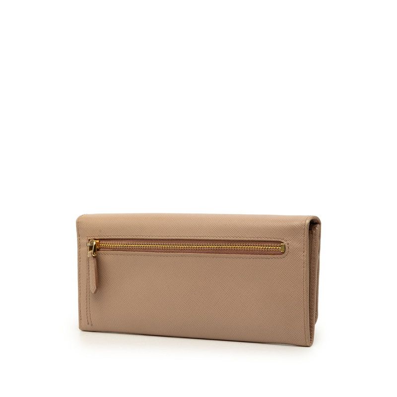 Prada Logo Ribbon Bifold Wallet Beige Saffiano Leather — view 2