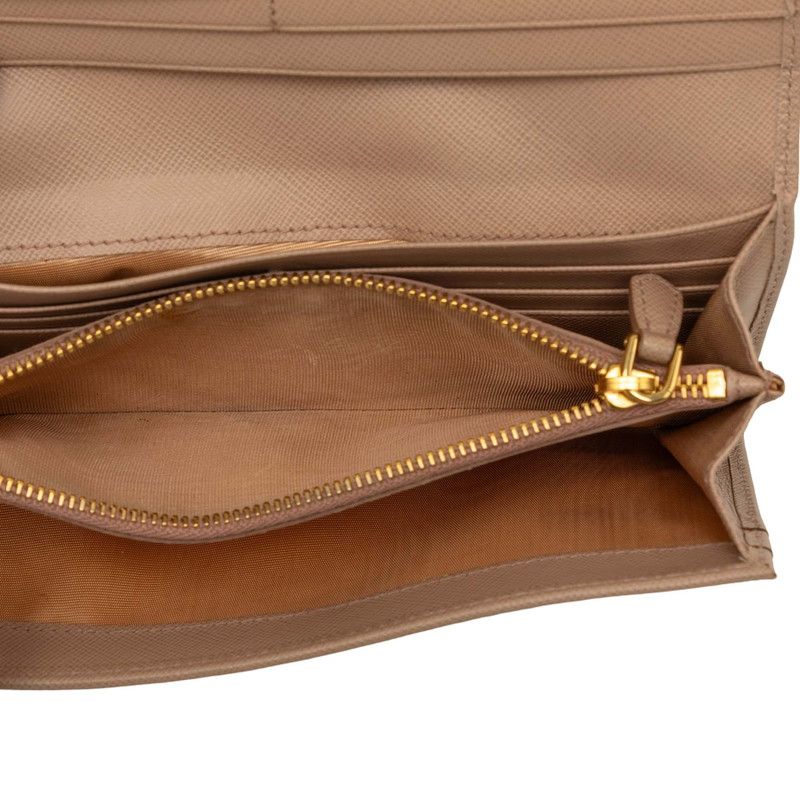 Prada Logo Ribbon Bifold Wallet Beige Saffiano Leather — view 4