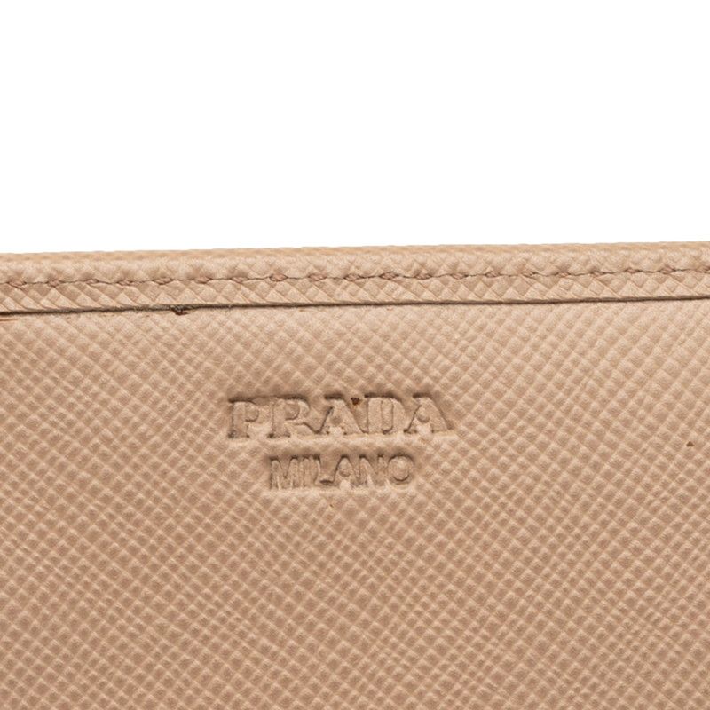 Prada Logo Ribbon Bifold Wallet Beige Saffiano Leather — view 5