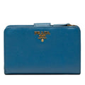 Prada Logo Bifold Wallet Blue Saffiano Leather