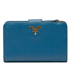 Prada Logo Bifold Wallet Blue Saffiano Leather