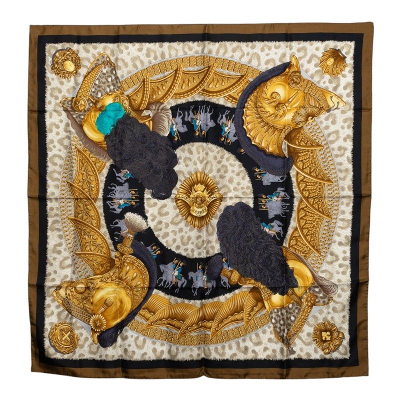 Hermes Carre 90 Casques Et Plumets Scarf Multicolor Silk