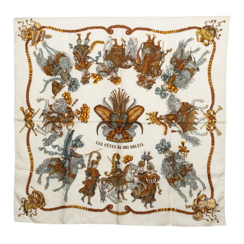 Hermes Carre 90 les Fetes du Roi Soleil Celebration of the Sun King Scarf White