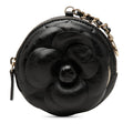 Chanel Camellia Quilted Coin Purse Black Lambskin