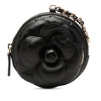 Chanel Camellia Quilted Coin Purse Black Lambskin