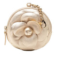 Chanel Camellia Quilted Coin Purse Gold Lambskin