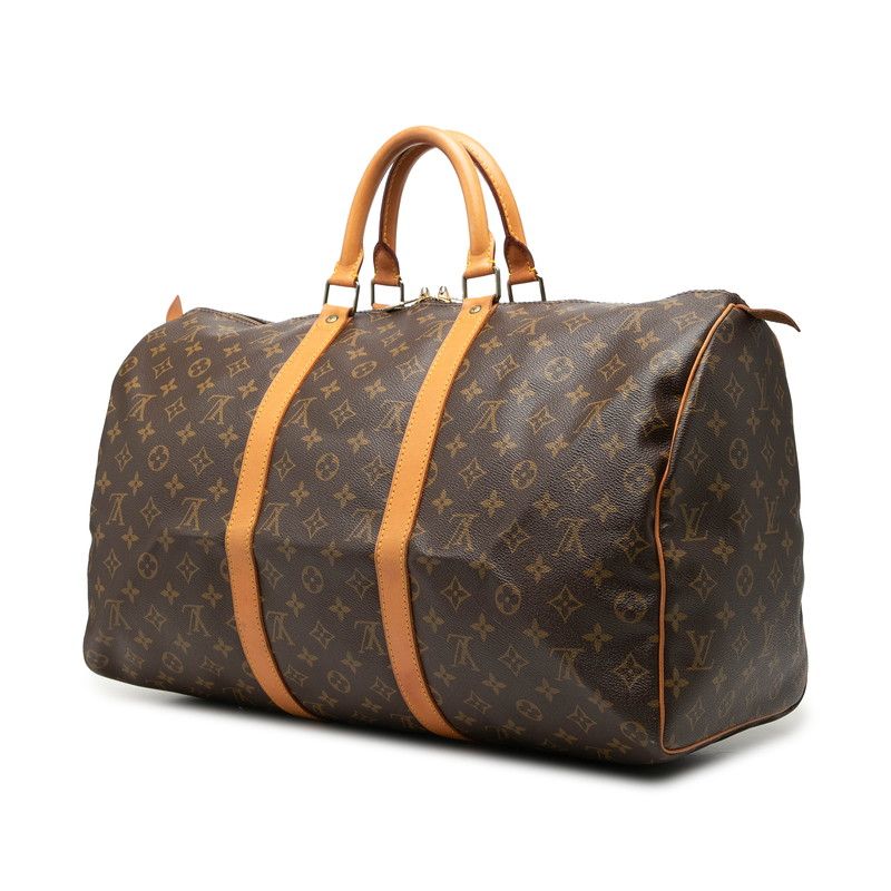 Louis Vuitton Monogram Keepall 50 Boston Bag Brown Leather — view 2