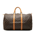 Louis Vuitton Monogram Keepall 50 Boston Bag Brown Leather