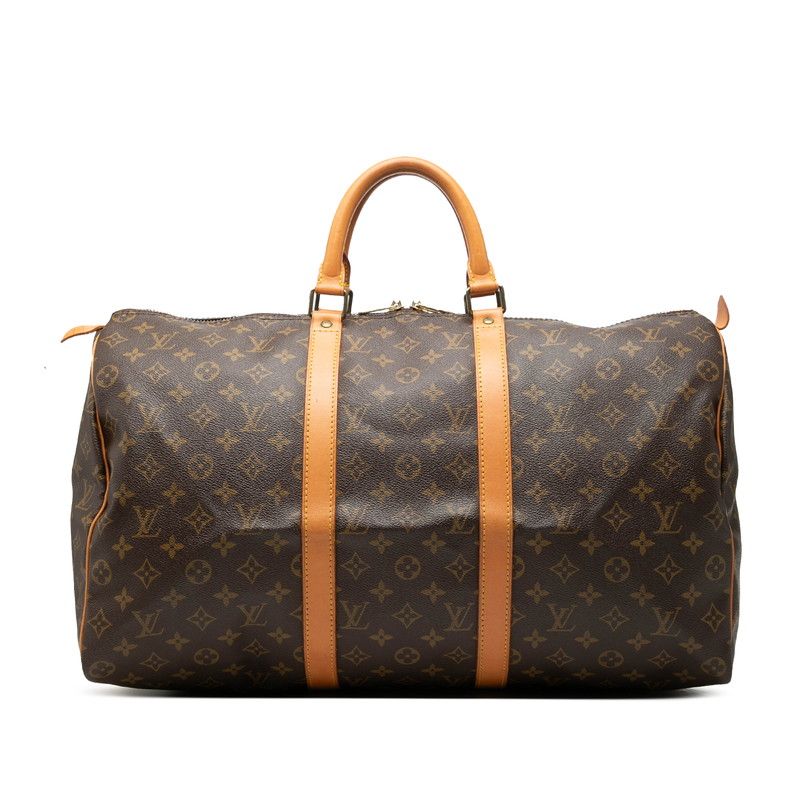 Louis Vuitton Monogram Keepall 50 Boston Bag Brown Leather