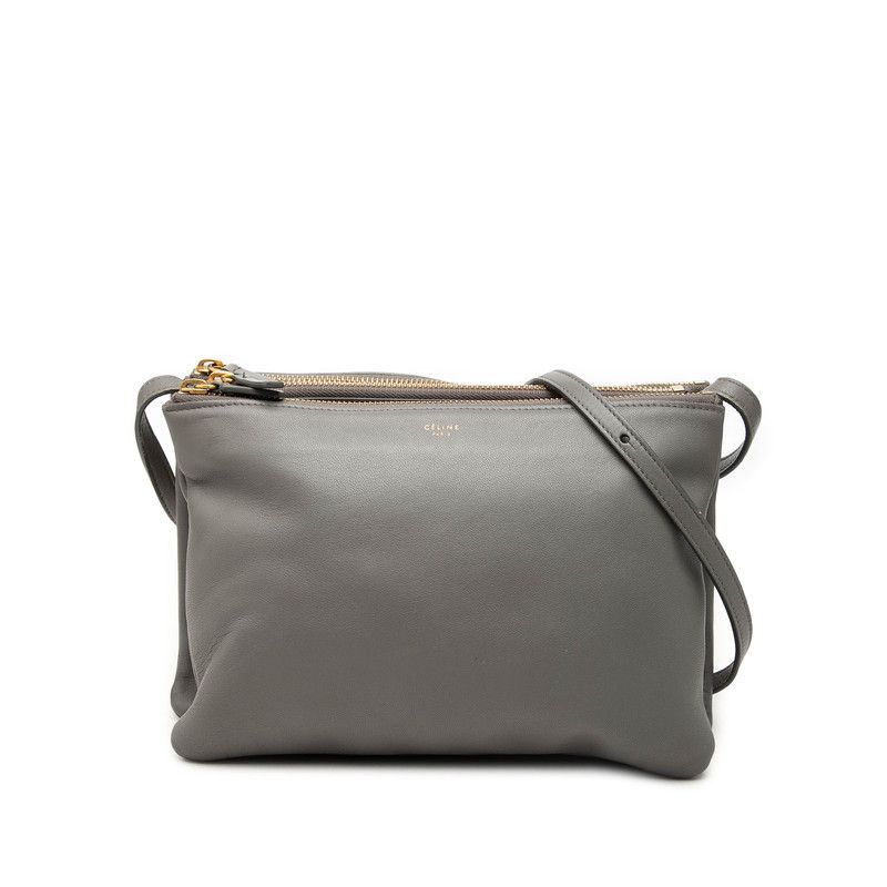 Celine Trio Crossbody Shoulder Bag Gray Leather