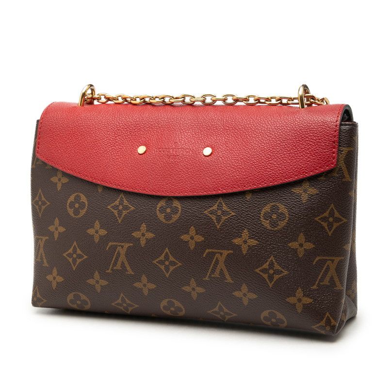 Louis Vuitton Monogram Saint Placide Chain Shoulder Bag Brown Cerise Red Leather — view 2