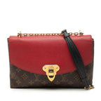 Louis Vuitton Monogram Saint Placide Chain Shoulder Bag Brown Cerise Red Leather