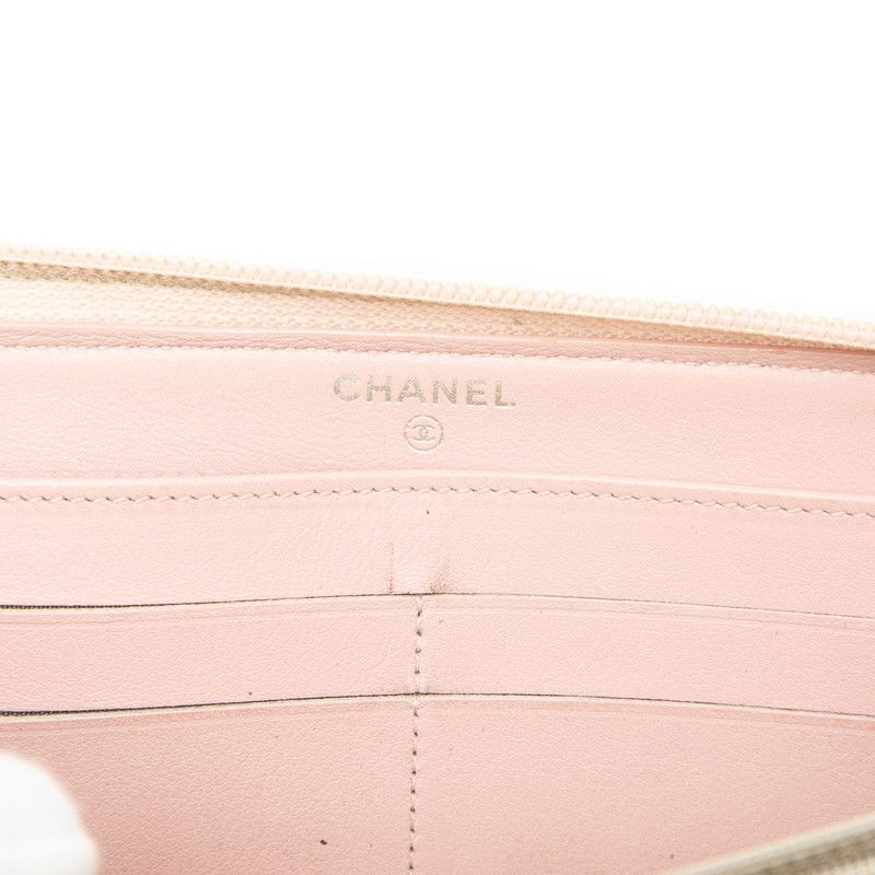 Chanel CC Logo Zip Around Wallet Pink Caviar Leather — view 5