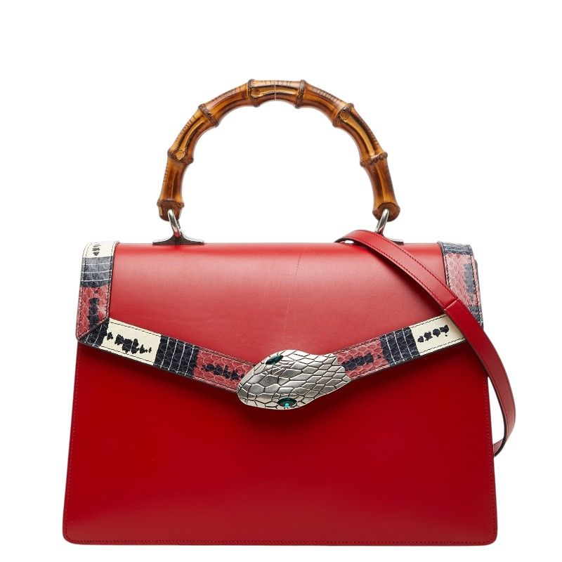 Gucci Bamboo Coral Snake Lilith 2-Way Shoulder Bag Red Leather