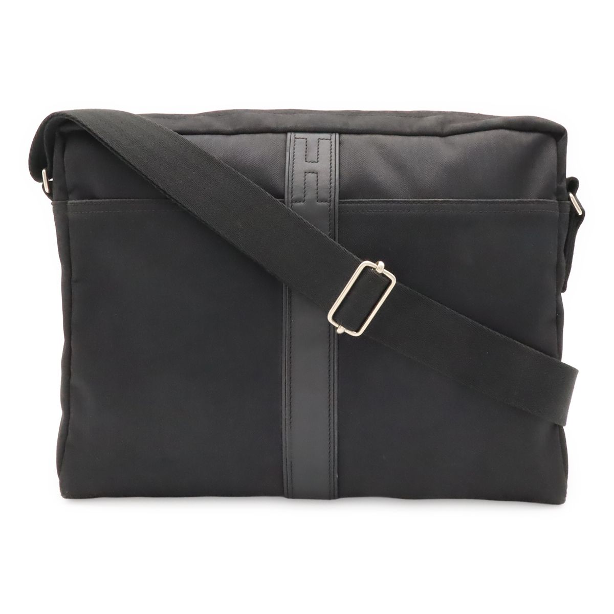 Hermes Acapulco Besace MM Shoulder Bag Crossbody Nylon Leather Black