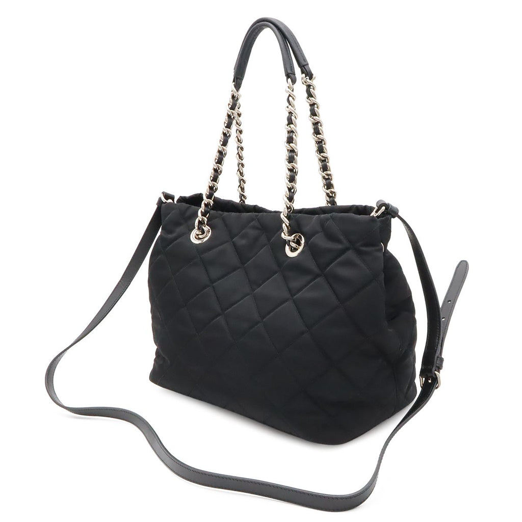 Prada Tessuto Triangle Logo Chain Shoulder Bag 2-Way Quilted Nylon Nero Black — view 2