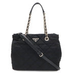 Prada Tessuto Triangle Logo Chain Shoulder Bag 2-Way Quilted Nylon Nero Black