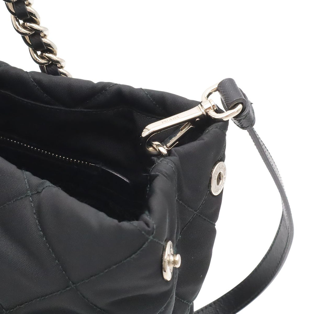 Prada Tessuto Triangle Logo Chain Shoulder Bag 2-Way Quilted Nylon Nero Black — view 6
