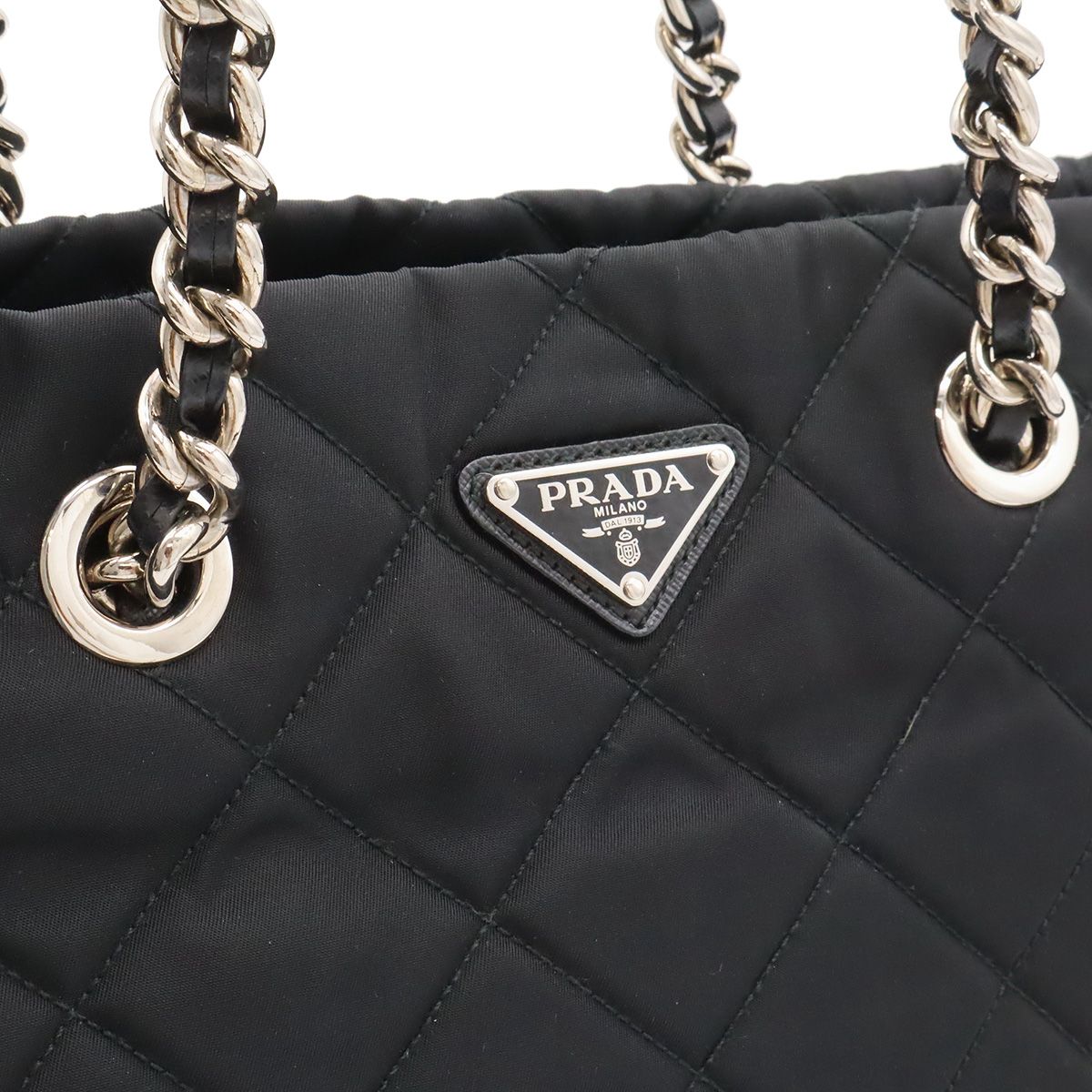 Prada Tessuto Triangle Logo Chain Shoulder Bag 2-Way Quilted Nylon Nero Black — view 8