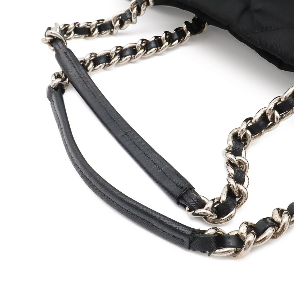 Prada Tessuto Triangle Logo Chain Shoulder Bag 2-Way Quilted Nylon Nero Black — view 4