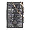 Chanel Logo Tweed Chain Shoulder Pouch Pochette Vinyl Leather Clear Black Gold