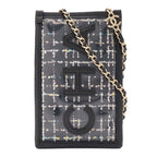 Chanel Logo Tweed Chain Shoulder Pouch Pochette Vinyl Leather Clear Black Gold