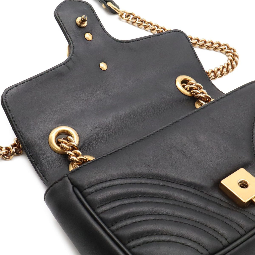 Gucci GG Marmont Chain Shoulder Bag Pochette Heart Quilted Leather Black Gold — view 6