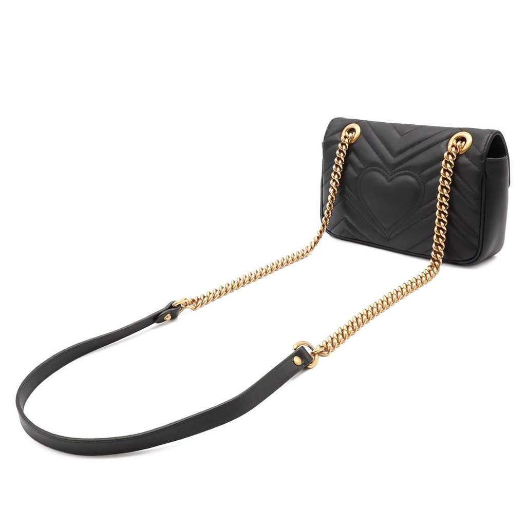 Gucci GG Marmont Chain Shoulder Bag Pochette Heart Quilted Leather Black Gold — view 2