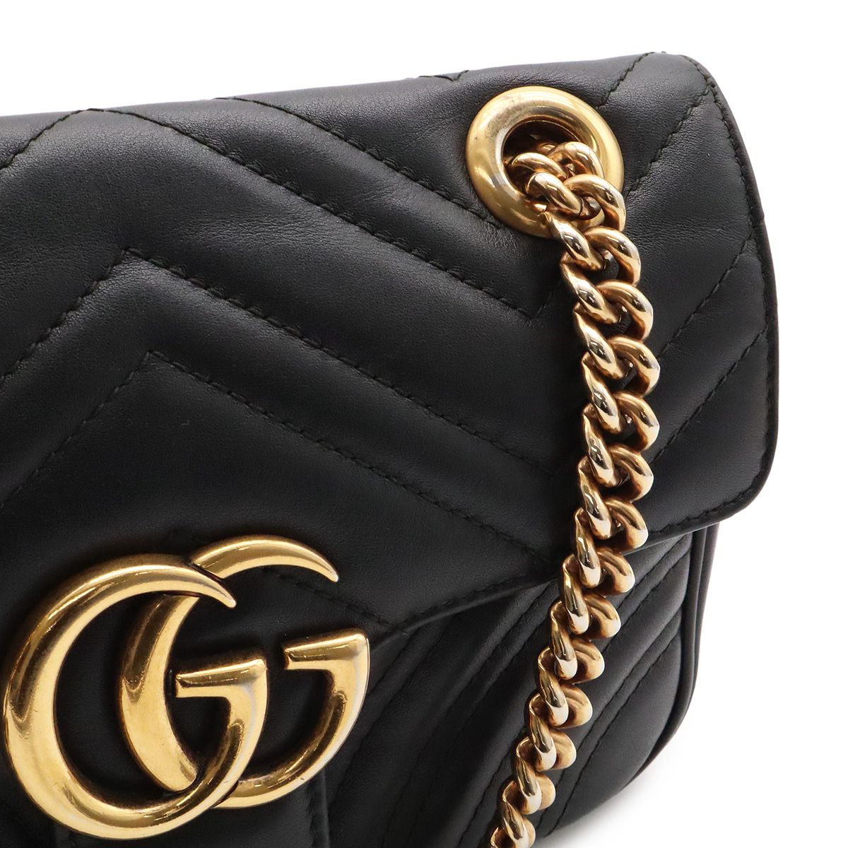 Gucci GG Marmont Chain Shoulder Bag Pochette Heart Quilted Leather Black Gold — view 5
