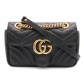 Gucci GG Marmont Chain Shoulder Bag Pochette Heart Quilted Leather Black Gold