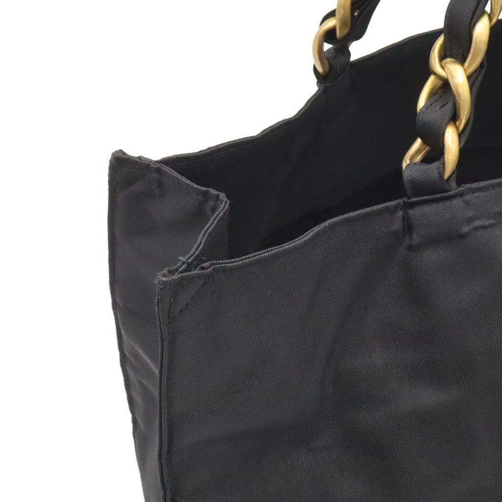 Chanel CC Logo Chain Tote Large Shoulder Bag Nylon Canvas Black White Gold — view 7
